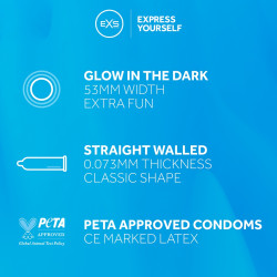 EXS Préservatifs phosphorescents Glowing 53mm x100